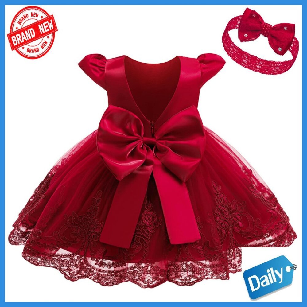 Toddler Girls Formal Lace Dress with Headband & Bow - 3M-3T